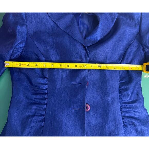 Kasper Women’s Blazer Size 6 Blue Shimmer Single Breasted Ruched Waist Jacket - Picture 4 of 5